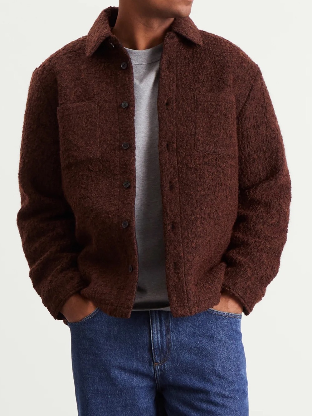 NWT $400 Wax London Mount Reversible Boucle Wool Overshirt Jacket S